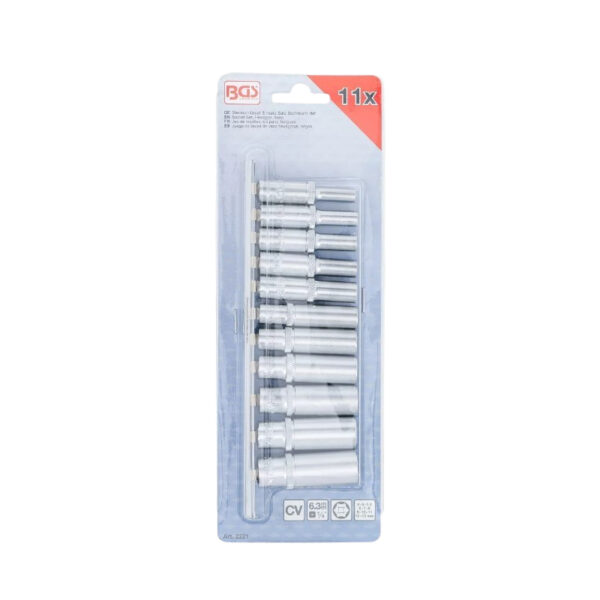 Socket Set, Hexagon, deep | 1/4 Drive | 4 - 13 mm | 11 pcs.