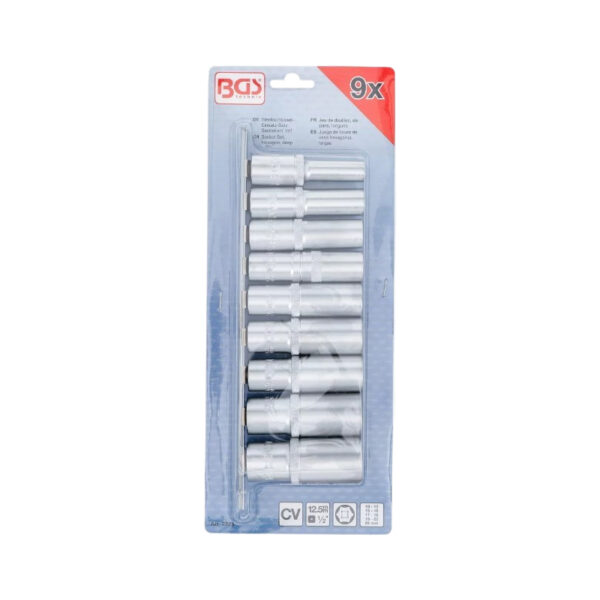 Socket Set, Hexagon, deep | 1/2 Drive | 10 - 24 mm | 9 pcs.