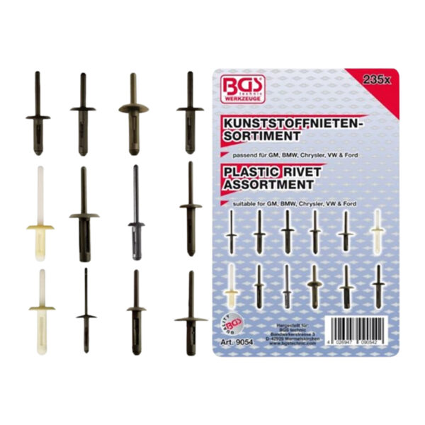 Plastic Rivet Assortment | for GM, BMW, Chrysler, VW, Ford | 235 pcs.