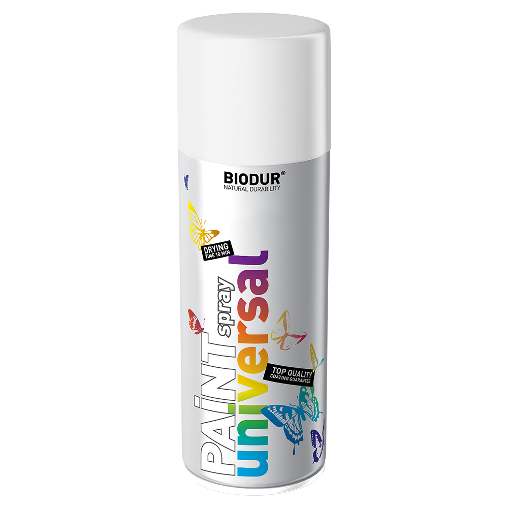 WHITE GLOSS BIODUR SPRAY PAINT 400ml RAL 9010